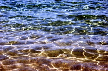 Sea on a sunny day, with calm waves.