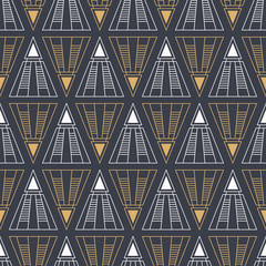 Abstract seamless pattern. Decorative geometric ornament of striped rhombuses, triangles.