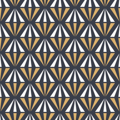 Abstract seamless pattern. Decorative geometric ornament of striped rhombuses, triangles.