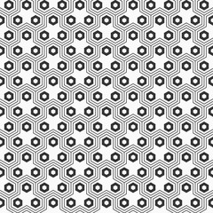 Abstract seamless pattern. Geometric tiles with triple elements and hexagons.