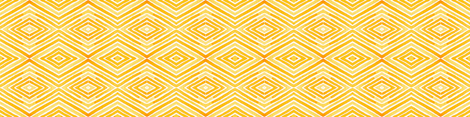 Orange Seamless Border Scroll. Geometric Watercolo