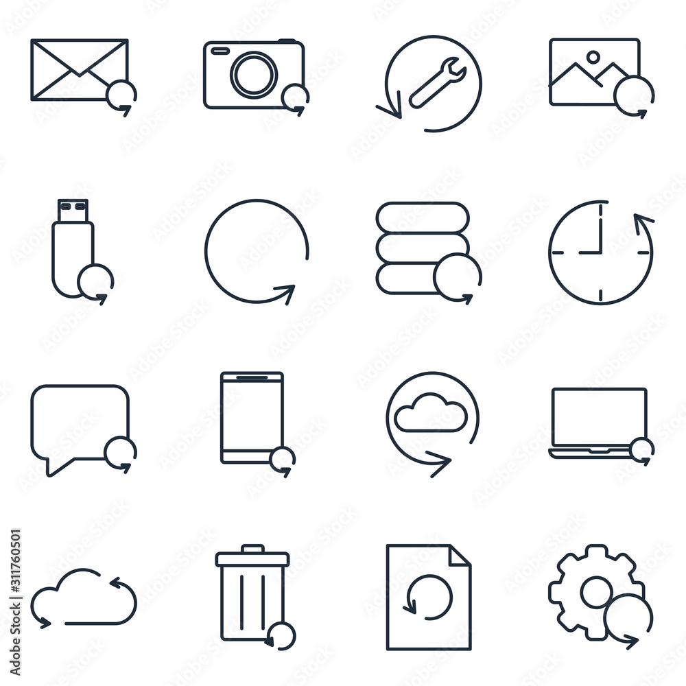 Leinwandbilder backup, restore data and recover document set icon template color editable. recovery line pack symbo