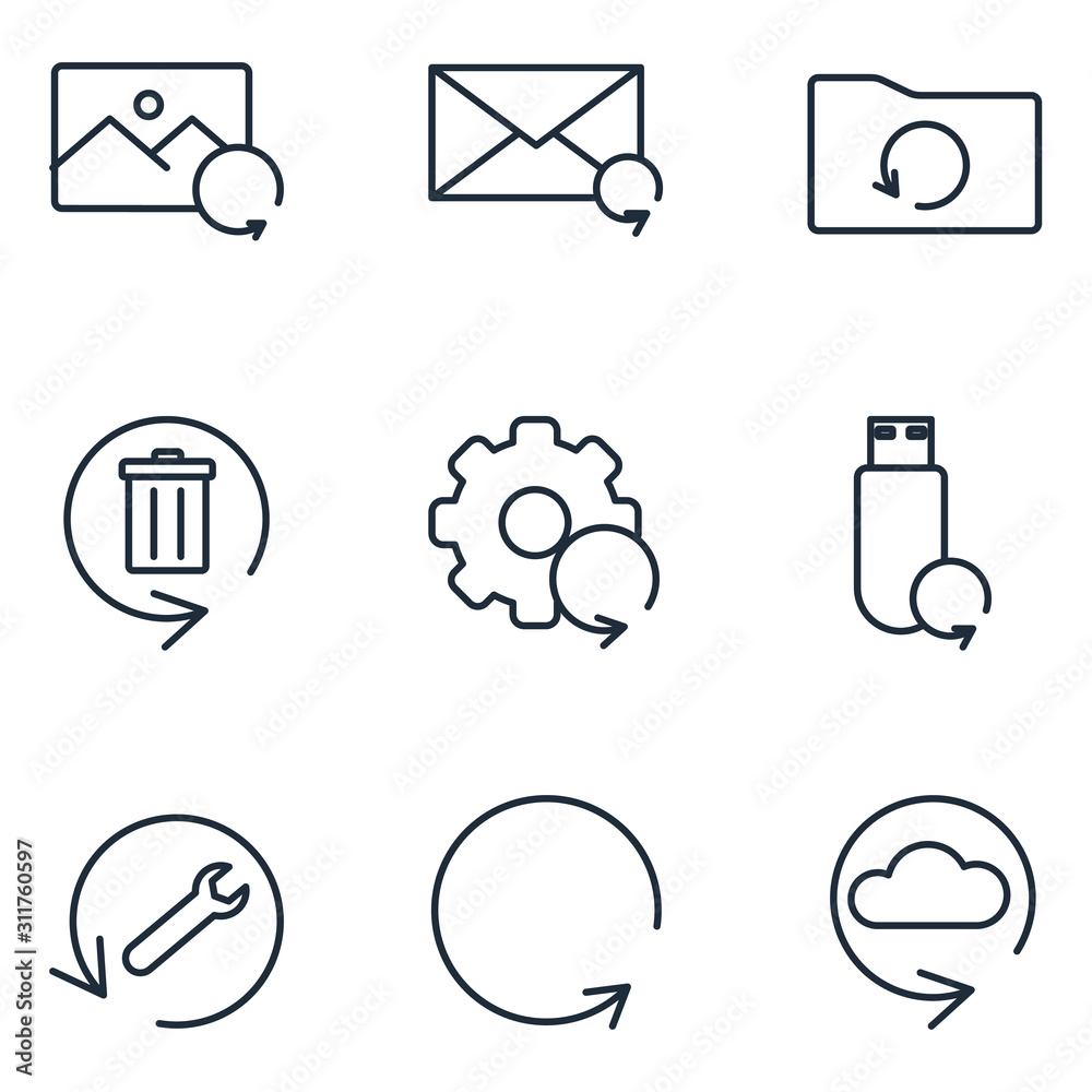 Poster Backup, Restore data and recover document Set icon template color editable. Recovery line pack symbol vector sign isolated on white background illustration for graphic and web design.