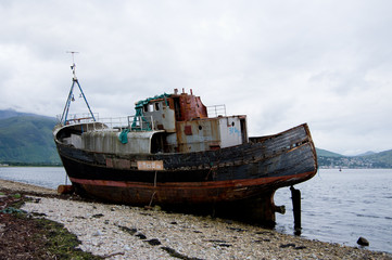 Forgotten ship - old stranded fishing vessel near Fort William