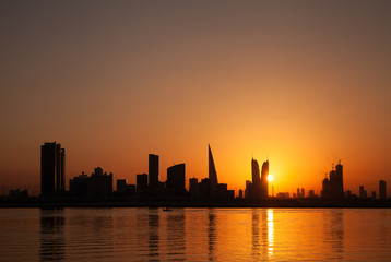 A beautiful view of Bahrain skyline during sunset, Bahrain