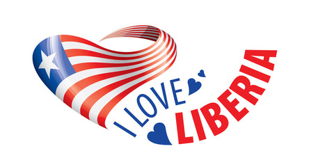 Naklejka premium The national flag of the Liberia and the inscription I love Liberia. Vector illustration