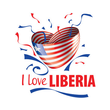The national flag of the Liberia and the inscription I love Liberia. Vector illustration