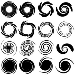 Vector - Swirl black stripes isolate on white background.Collection of Spirals.