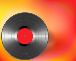 Vinyl disc on a red blurred background