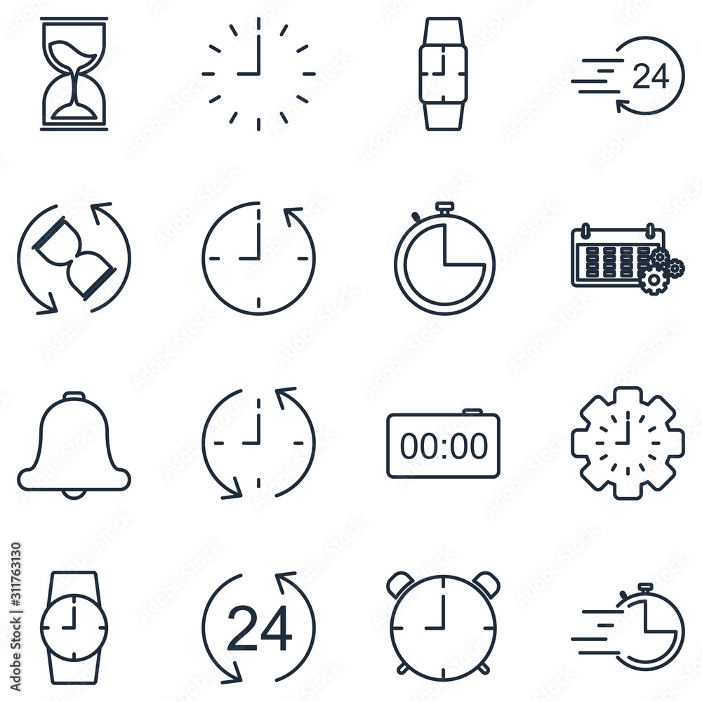Poster Time and clock line Set icon template color editable. Time pack symbol vector sign isolated on white background illustration for graphic and web design.