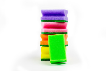 sponges for washing dishes. on white background. close-up.