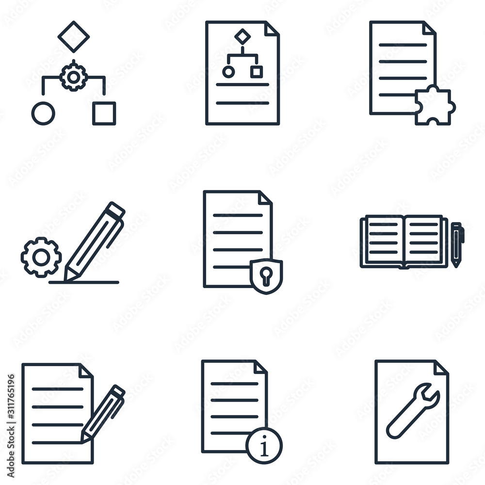 Poster Technical Documentation Set icon template color editable. Instruction, Plan and Manual pack symbol vector sign isolated on white background illustration for graphic and web design.