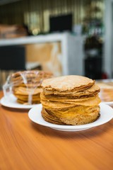 pancakes for Shrovetide. pancakes with red caviar. Russian traditions.