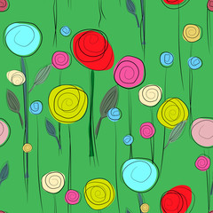  Elegant summer floral seamless pattern. Abstract flowers, hand-drawing, sketch style.Background with roses for valentines day or wedding. For fabric, wrappers, textiles, greeting cards.