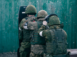 The storming of the premises at the special forces training ground with shields