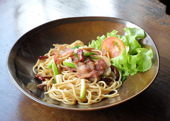 spaghetti ham in ceramic plate