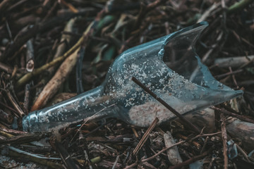Trash dragged by the ocean after a storm
