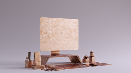 Bronze Contemporary Desk Setup Front View 3d illustration 3d render	