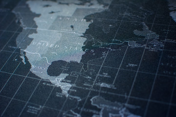Map of the American continent in black and gray