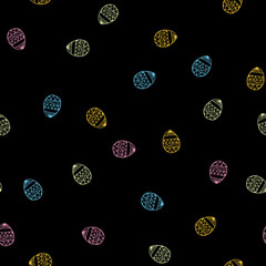 easter seamless pattern with easter eggs  neon color, outline, sketch. Hand drawing, festive background.