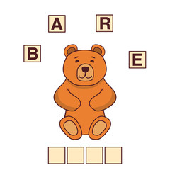 Game words puzzle ripe brown bear.Education developing child.Riddle for preschool.Flat illustration cartoon character vector.