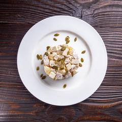 Hawaiian salad on dark wooden rustic background
