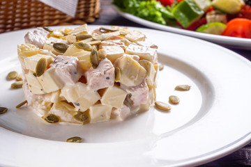 Hawaiian salad on dark wooden rustic background