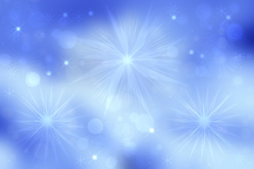 Fototapeta na wymiar Abstract blurred festive delicate winter christmas or Happy New Year background with shiny blue and white bokeh lighted stars. Space for your design. Card concept.
