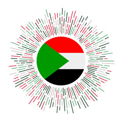 Sudan sign. Country flag with colorful rays. Radiant sunburst with Sudan flag. Vector illustration.