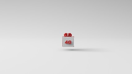 Fototapeta na wymiar 3D rendered illustration with 4G internet speed representing sign on the floating present box wrapped in a red ribbon. Copy space left for your custom text.