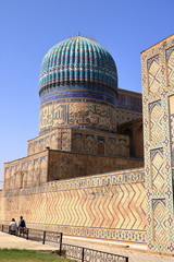 Remains of the Bibi Khanum Mosque and its blue dome, Samarkand, Uzbekistan.