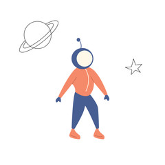 Cute illustration of an astronaut in doodle style. Space exploration.