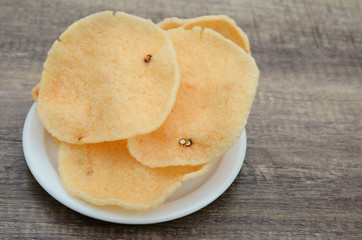 Prawn crackers in a restaurant