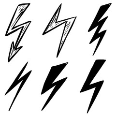 Set of hand drawn lightning icons. Design element for poster, card, banner, sign, emblem. Vector illustration