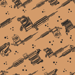 Seamless pattern with tattoo machines. Design element for poster, card, banner, clothes decoration. Vector illustration