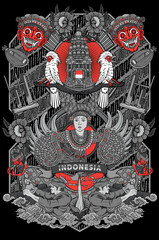 amazing culture of indonesia illustration in vintage frame design