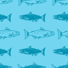 Seamless pattern with salmons. Seafood pattern. Design element for poster, card, banner, flyer. Vector illustration