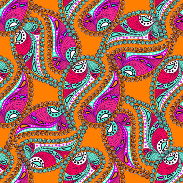 Seamless texture, endless pattern, tribal style ethnic elements paisley . Vector  traditional  ornament