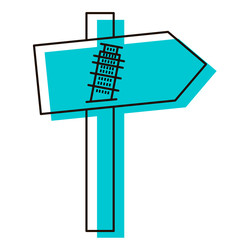 Pisa tower direction arrow. Navigation object for tourists. Design element. Vector illustration. Icon with shadow isolated on white background.