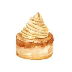 Watercolor choux puff with whipped cream.