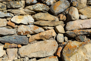 Close up old partially destroyed stonewall texture
