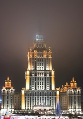 Fototapeta na wymiar Historical building at night in Moscow Russia