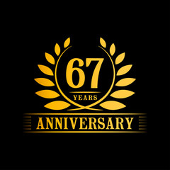67 years logo design template. Anniversary vector and illustration template.