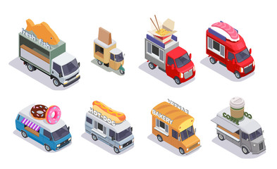 Isometric Food Trucks Set