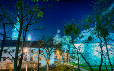 Night Lviv old city architecture in the Christmas