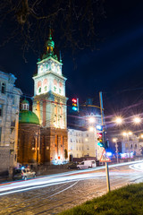 Obraz premium Night Lviv old city architecture in the Christmas