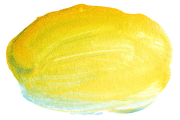 spot of gold paint on paper. spot with a green edge interspersed