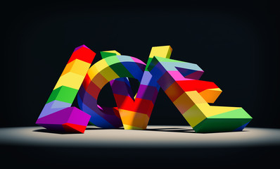 Type Art. The word LOVE in LGBTQ colors arranged with 3D Letters - 3D Rendering