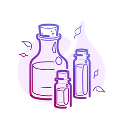 Line Massage oil for beauty spa salon, color line icon with flat spot for round highlights stories. Essential fragrance aromatherapy. Wellness perfume. Ayurveda isolated Vector pictogram