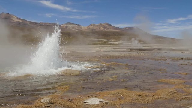 Extremely hot water from the Atacama geyser fields, eruption, hot springs, Chile